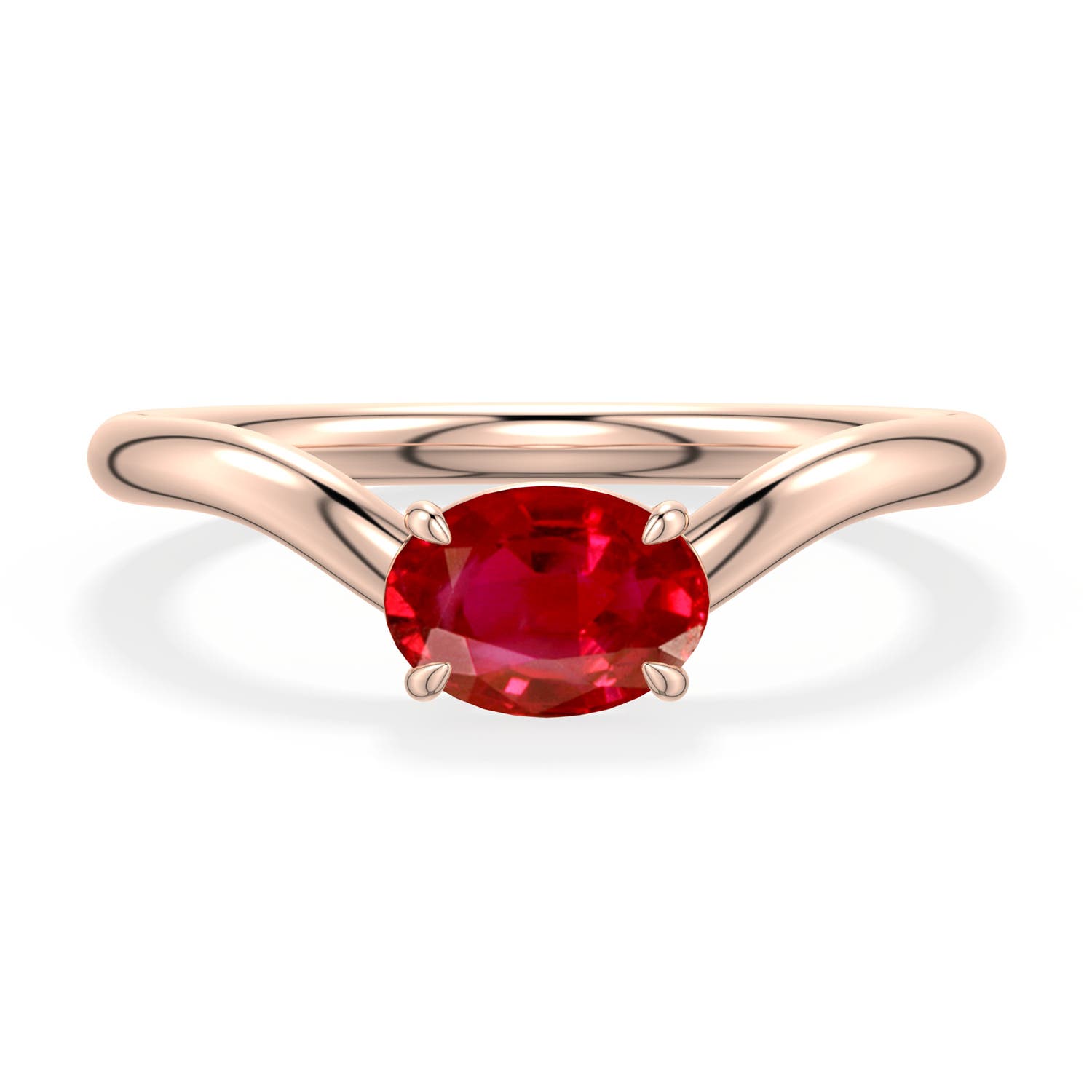 7x5mm AAA East-West Oval Ruby Curved Engagement Ring in Rose Gold - main