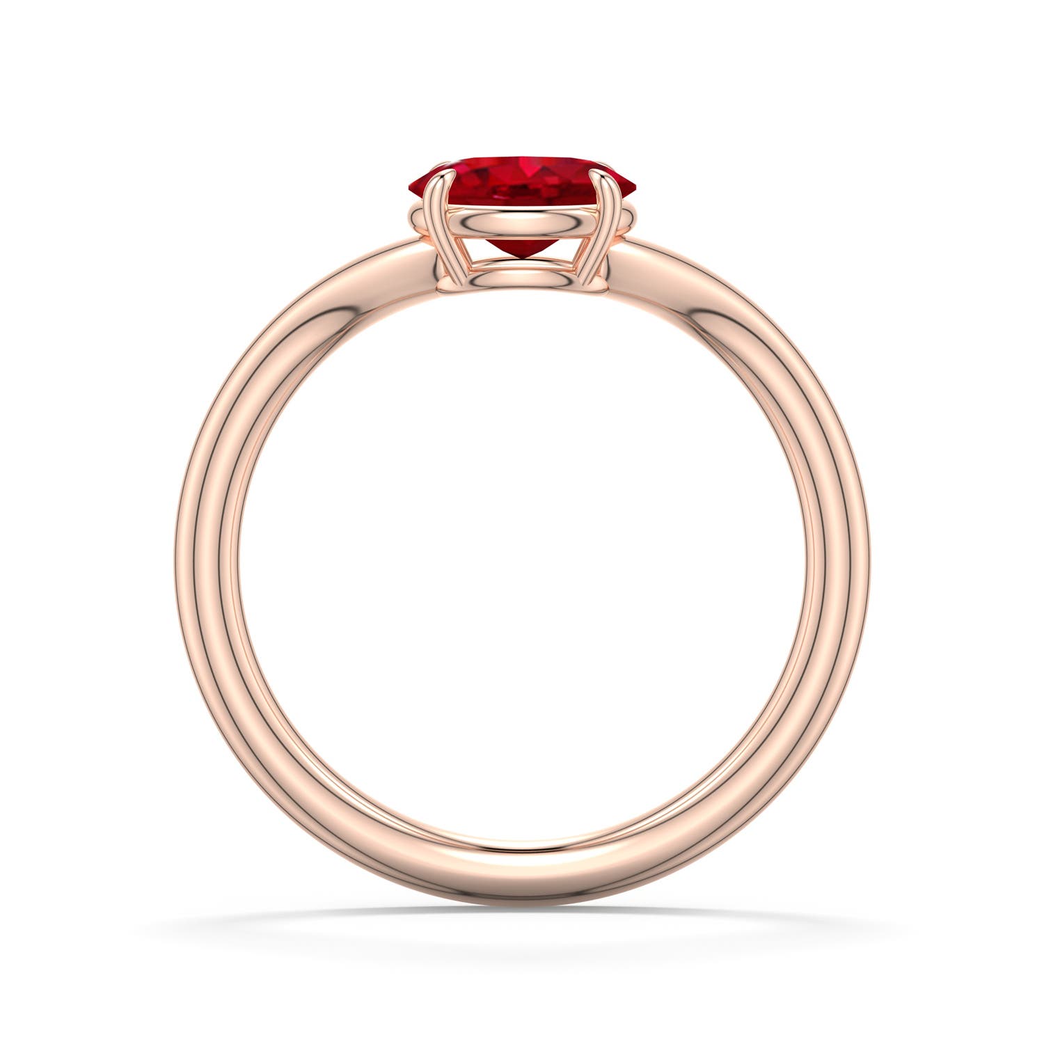7x5mm AAA East-West Oval Ruby Curved Engagement Ring in Rose Gold - side 1