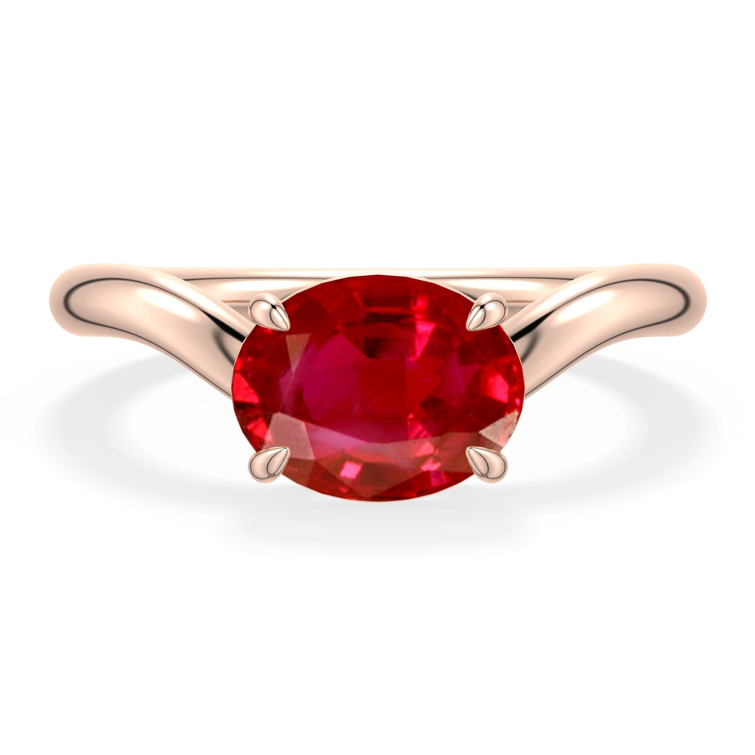 9x7mm AAA East-West Oval Ruby Curved Engagement Ring in Rose Gold - main