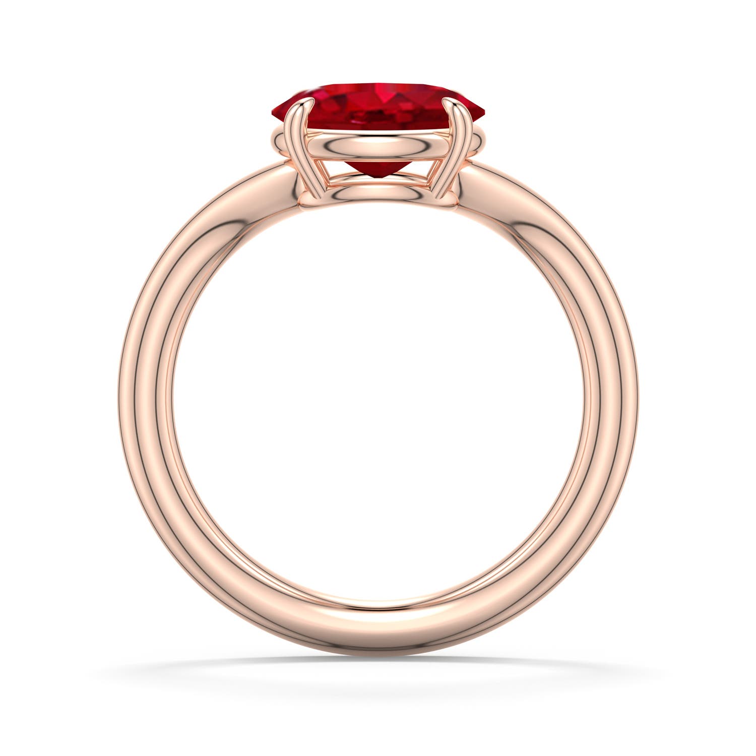 9x7mm AAA East-West Oval Ruby Curved Engagement Ring in Rose Gold - side 1