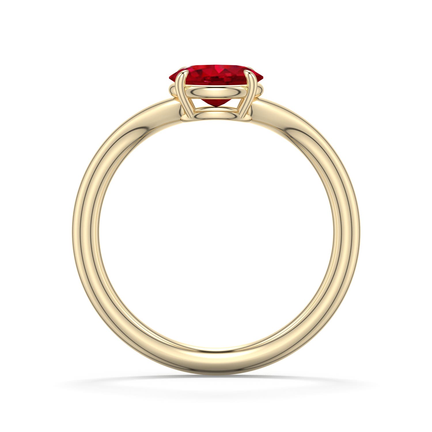 7x5mm AAA East-West Oval Ruby Curved Engagement Ring in Yellow Gold - side 1