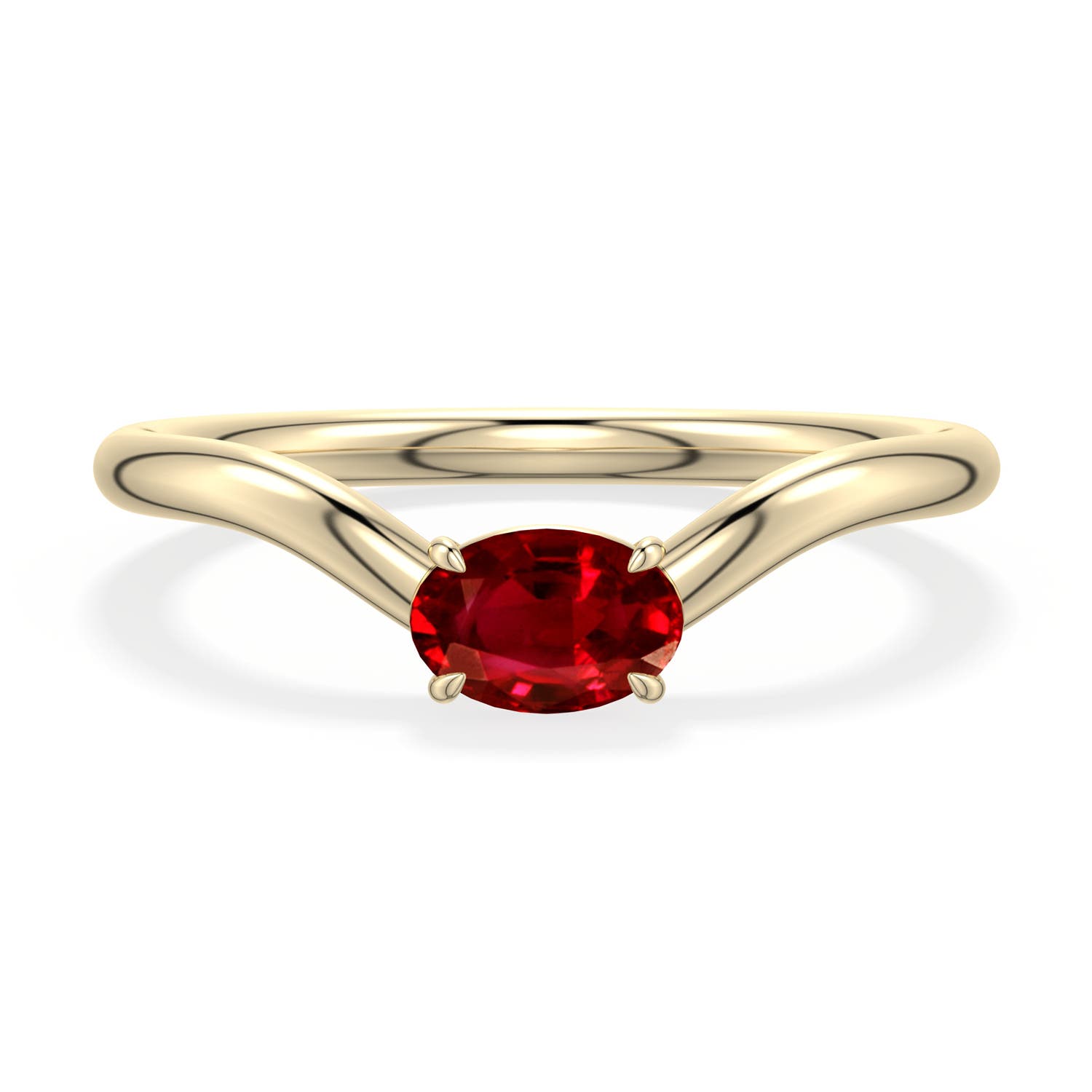 6x4mm AAAA East-West Oval Ruby Curved Engagement Ring in Yellow Gold - main