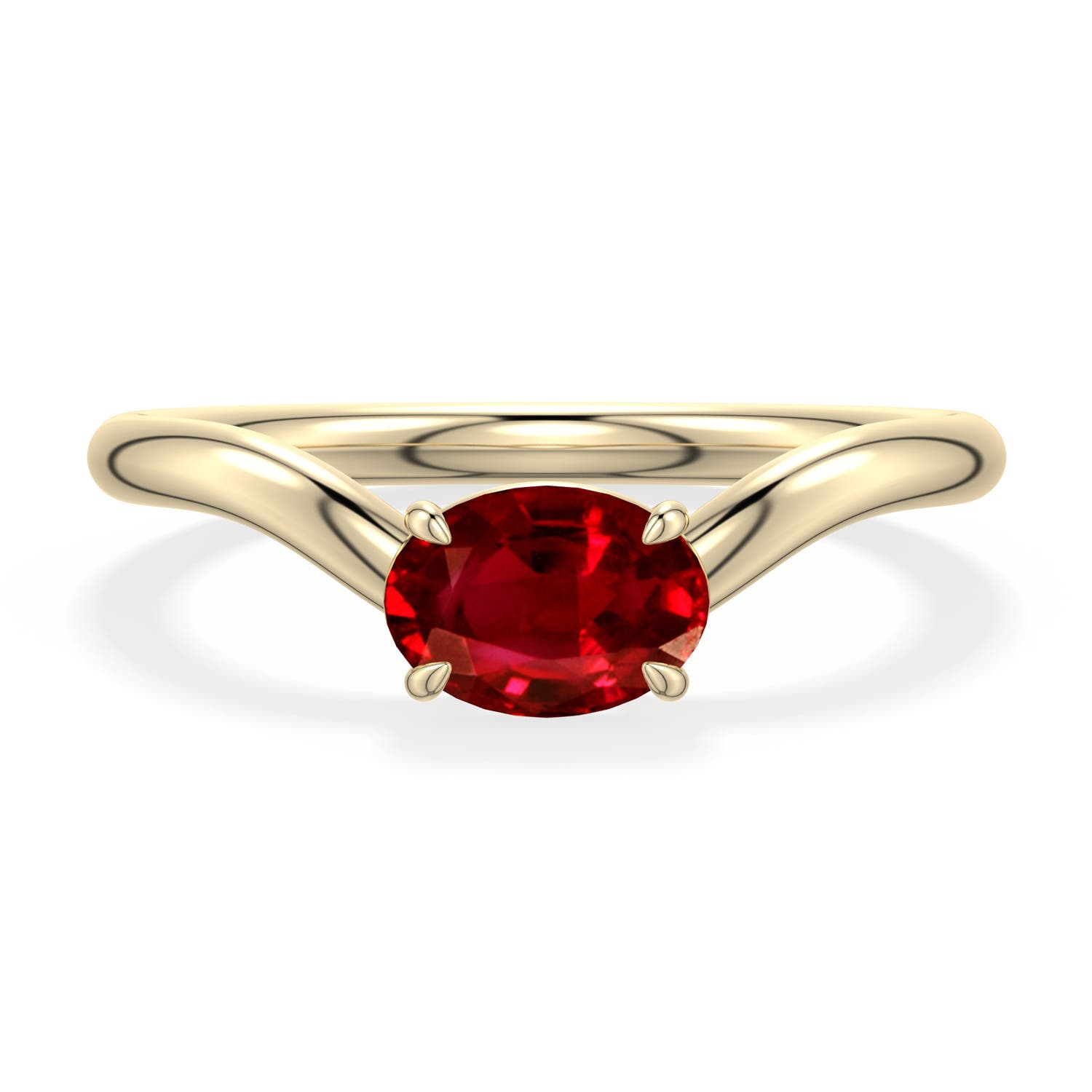 Vintage Inspired Bezel-Set Oval Ruby Engagement Ring with Grooves
