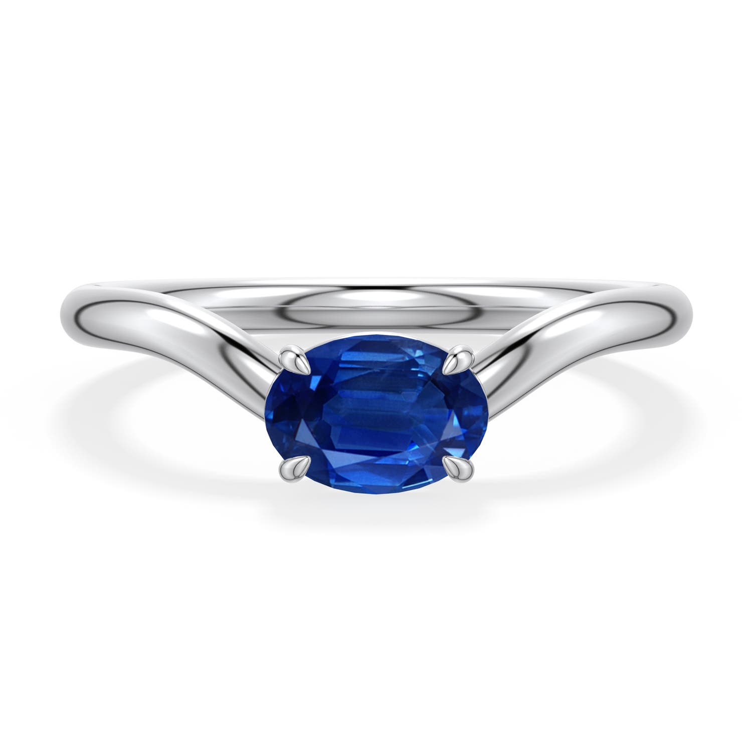 7x5mm AAA East-West Oval Blue Sapphire Curved Engagement Ring in White Gold - main