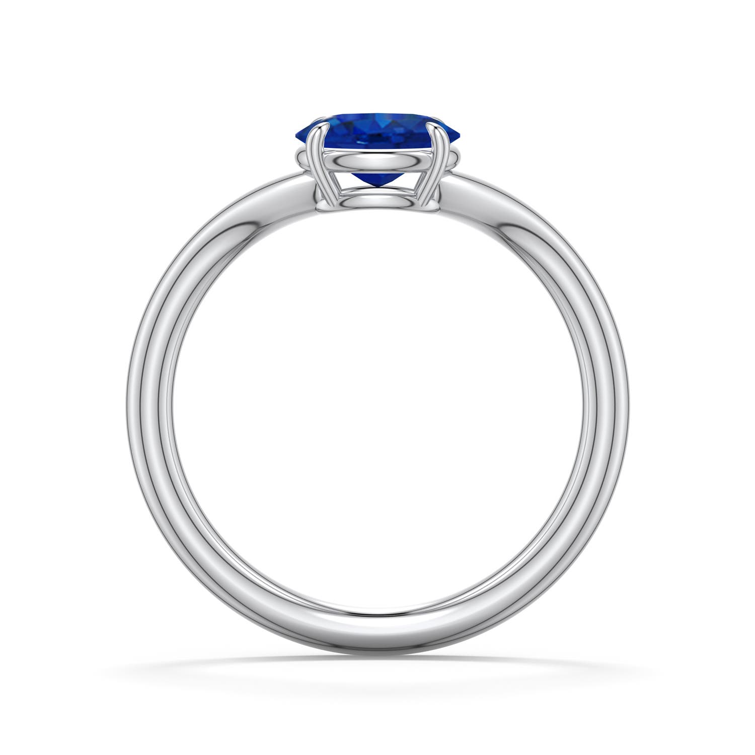 7x5mm AAA East-West Oval Blue Sapphire Curved Engagement Ring in White Gold - side 1