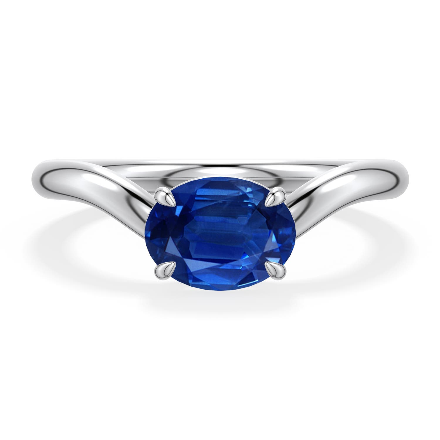 8x6mm AAA East-West Oval Blue Sapphire Curved Engagement Ring in White Gold - main