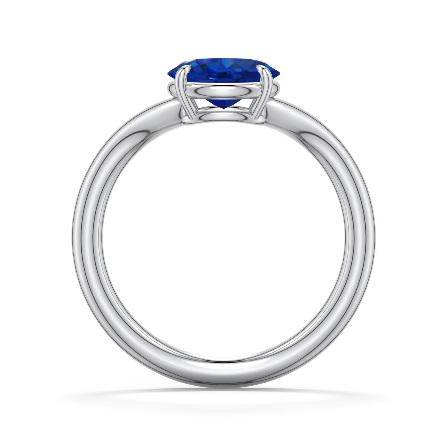 8x6mm AAA East-West Oval Blue Sapphire Curved Engagement Ring in White Gold - side 1
