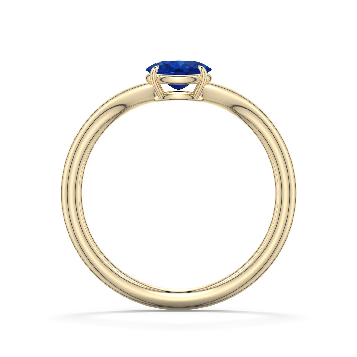 6x4mm AAA East-West Oval Blue Sapphire Curved Engagement Ring in Yellow Gold - side 1