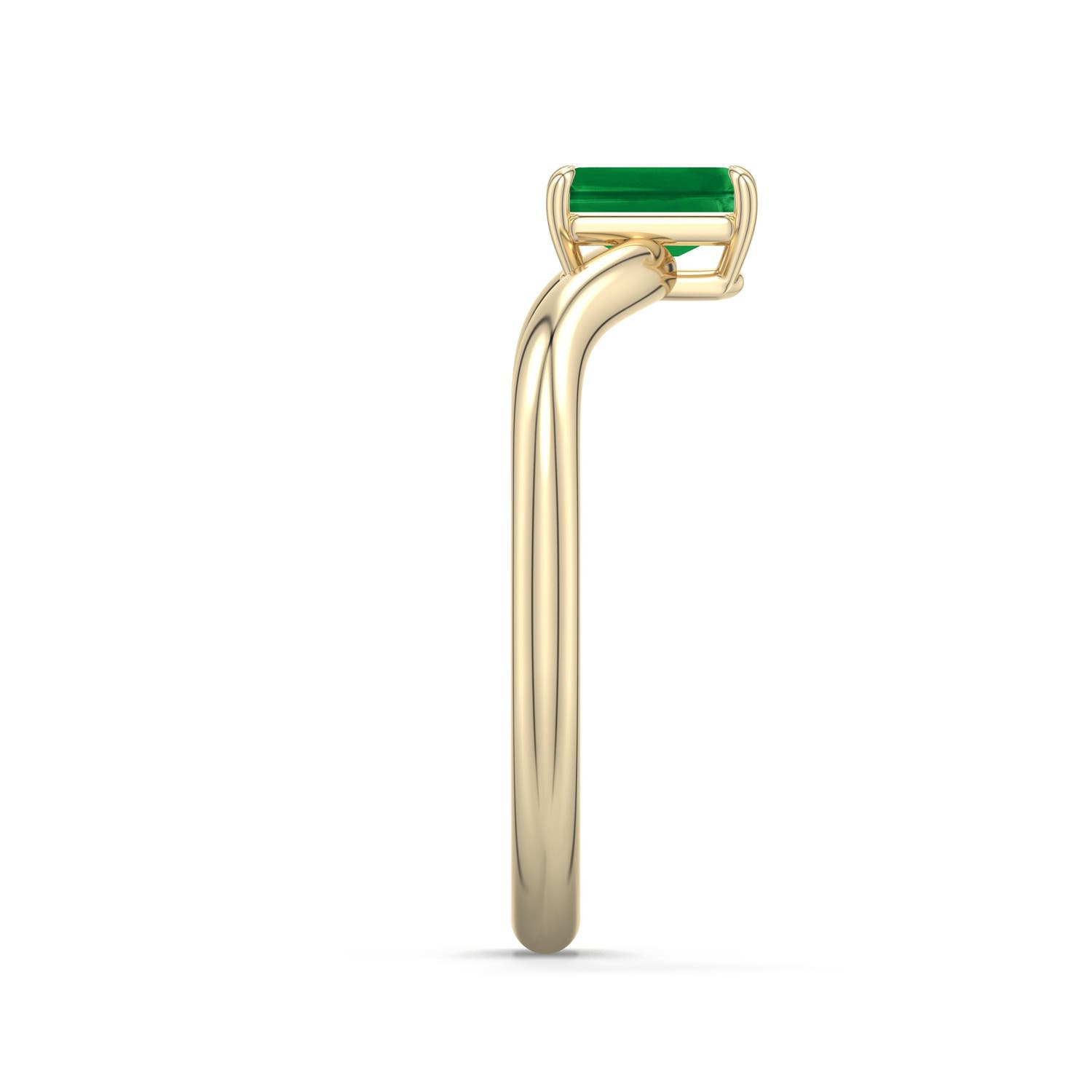 6x4mm AAA Emerald-Cut Emerald Curved Shank Engagement Ring in Yellow Gold - side 2 - side 3