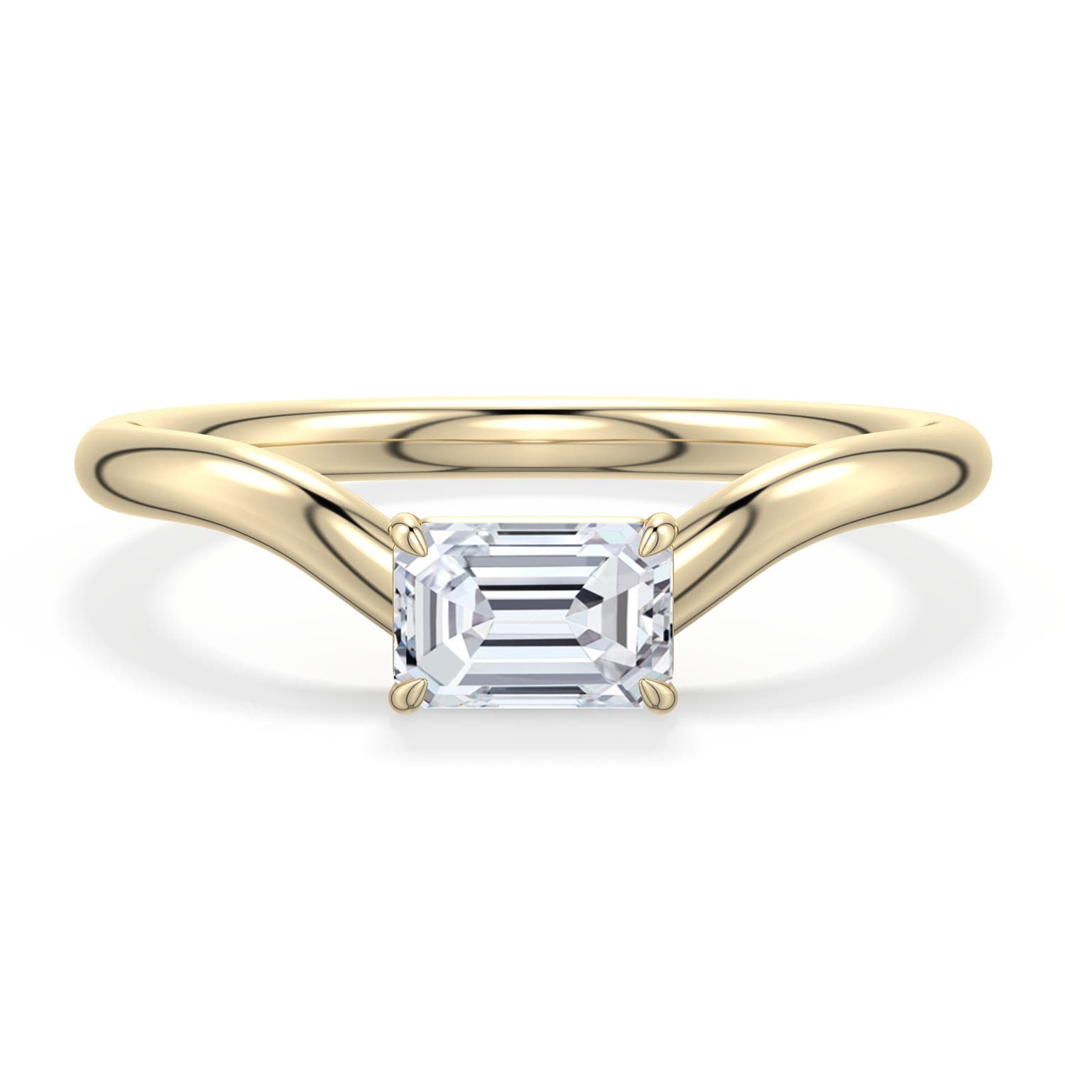 6x4mm HSI2 East-West Emerald-Cut Diamond Curved Engagement Ring in Yellow Gold - main