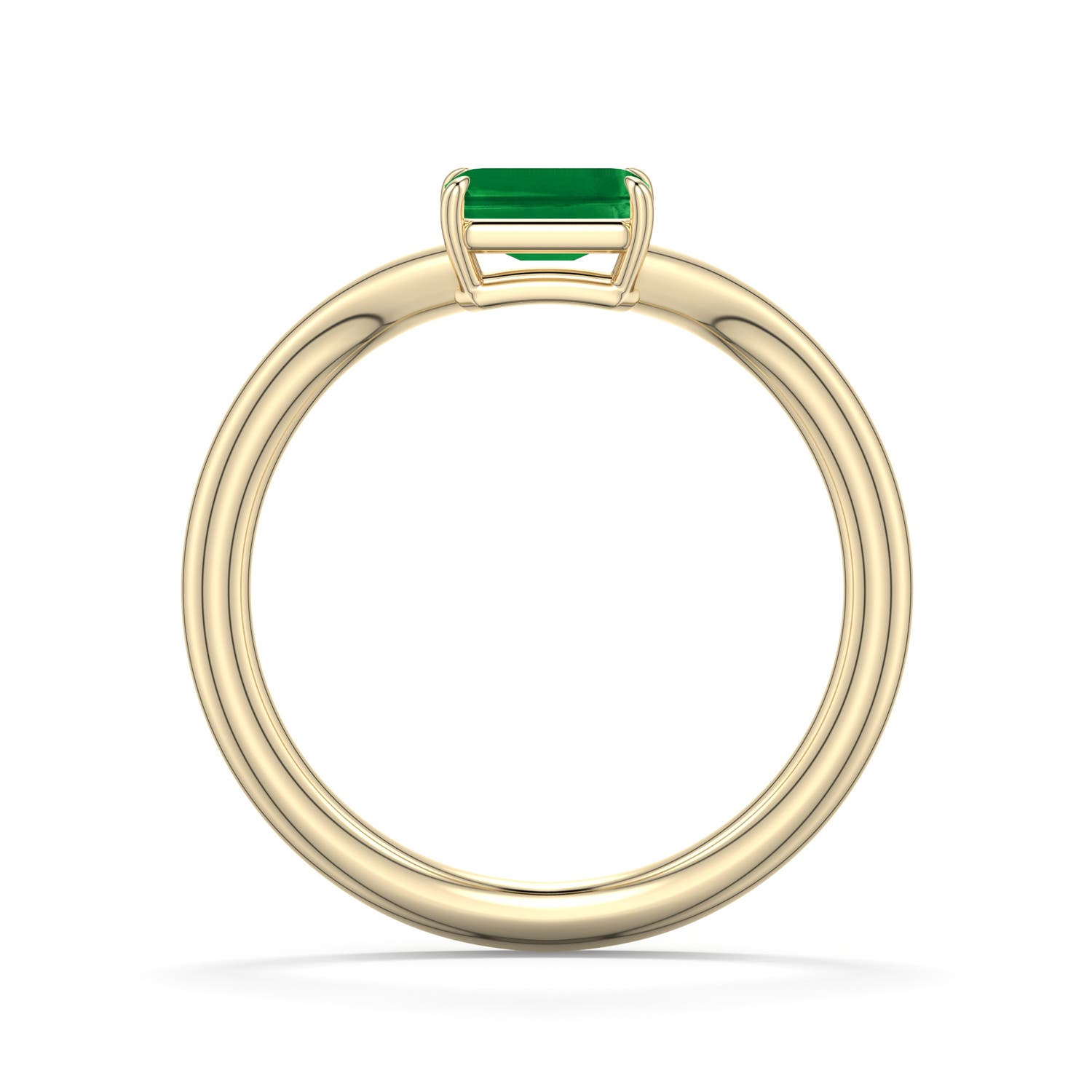 6x4mm AAA East-West Emerald-Cut Emerald Curved Engagement Ring in 18K Yellow Gold - side 1