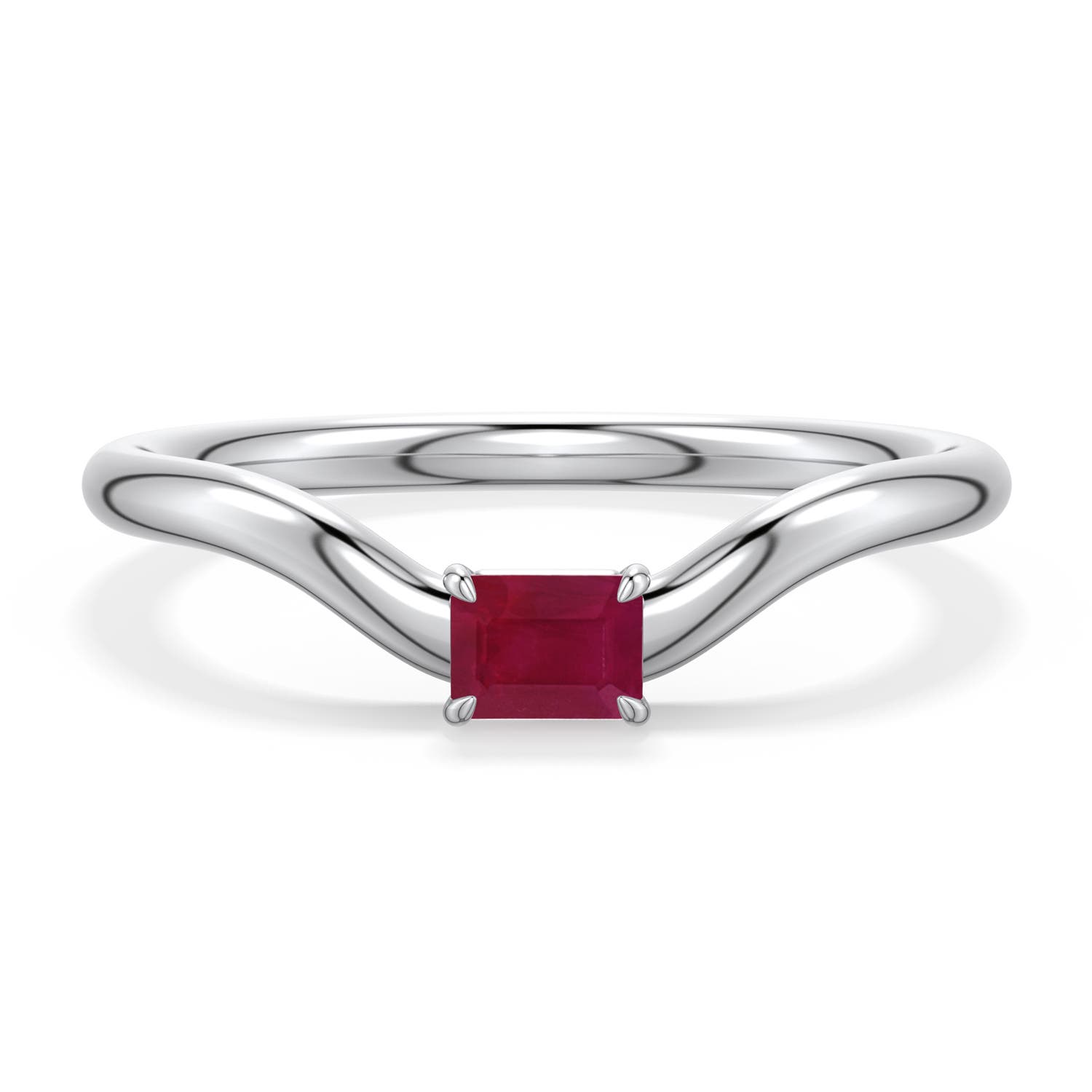 Angara 0.3 Ctw East-west Emerald-cut Ruby Curved Engagement Ring