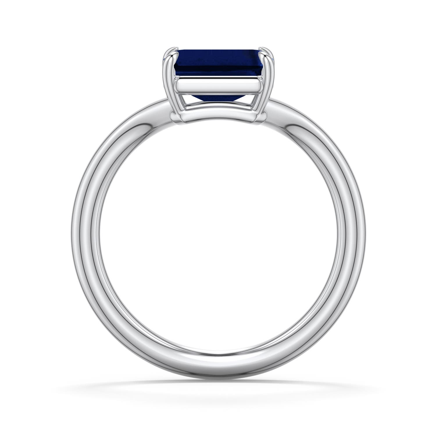 8x6mm AAA East-West Emerald-Cut Blue Sapphire Curved Engagement Ring in White Gold - side 1