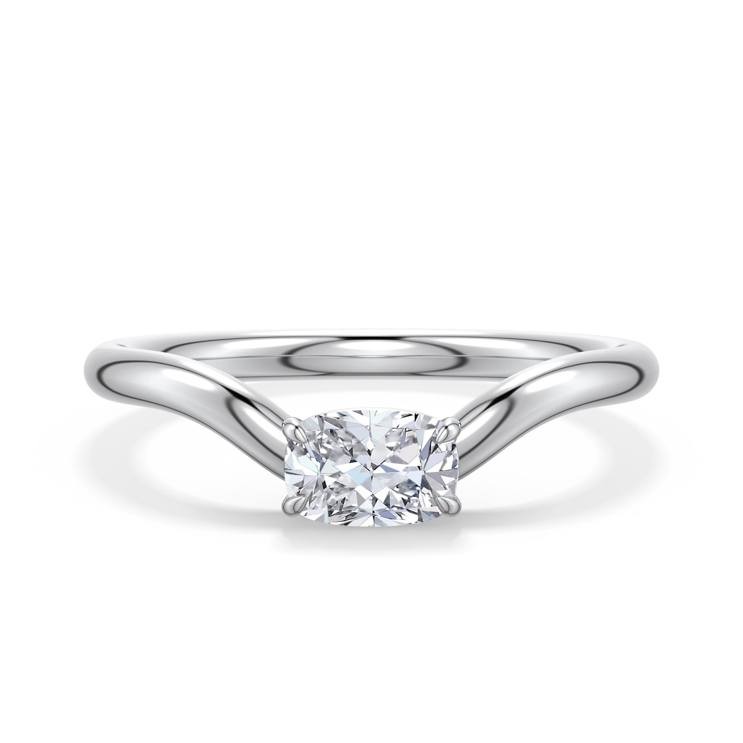 6x4mm HSI2 East-West Cushion Rectangular Diamond Curved Engagement Ring in White Gold - main