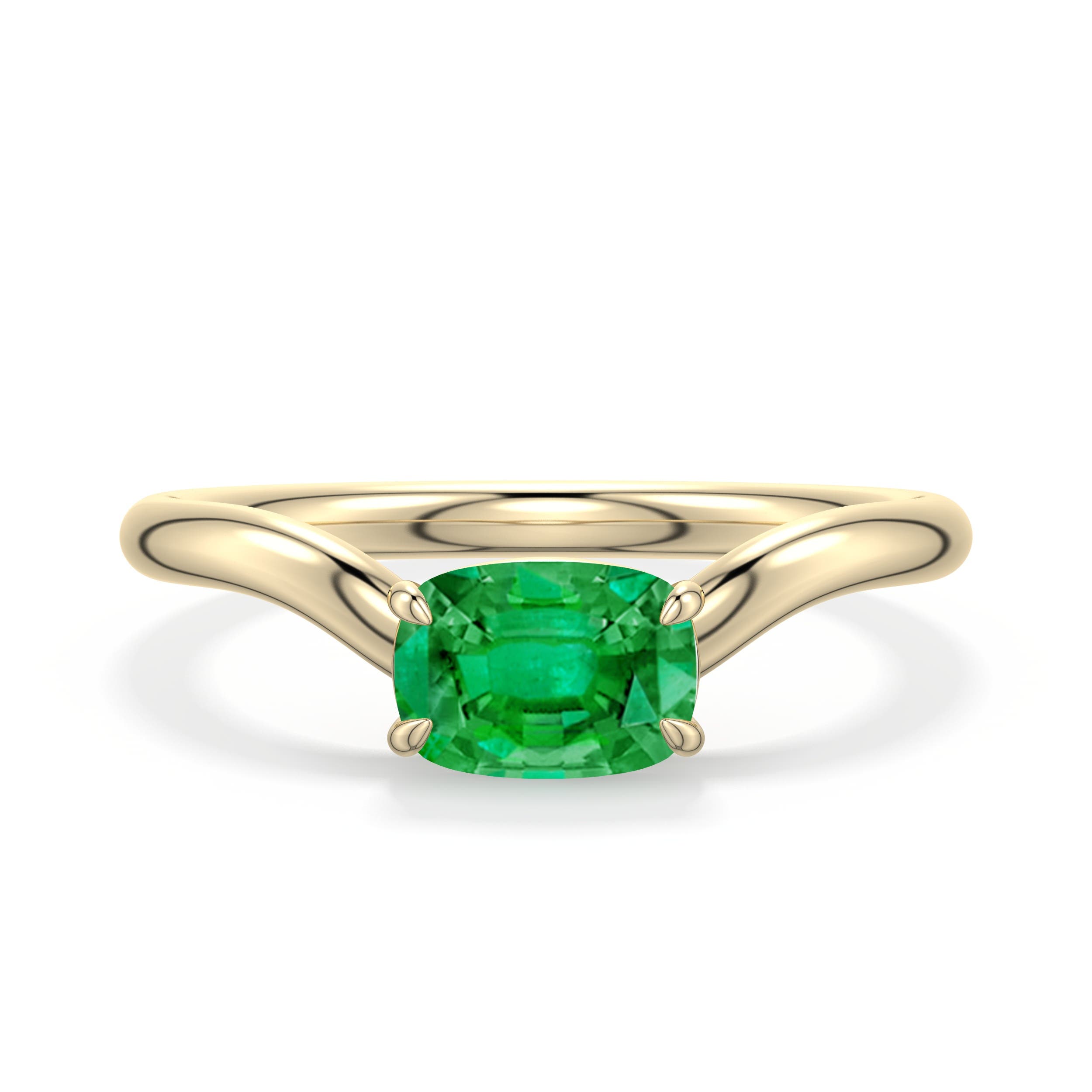 7x5mm AAA East-West Cushion Rectangular Emerald Curved Engagement Ring in Yellow Gold - main