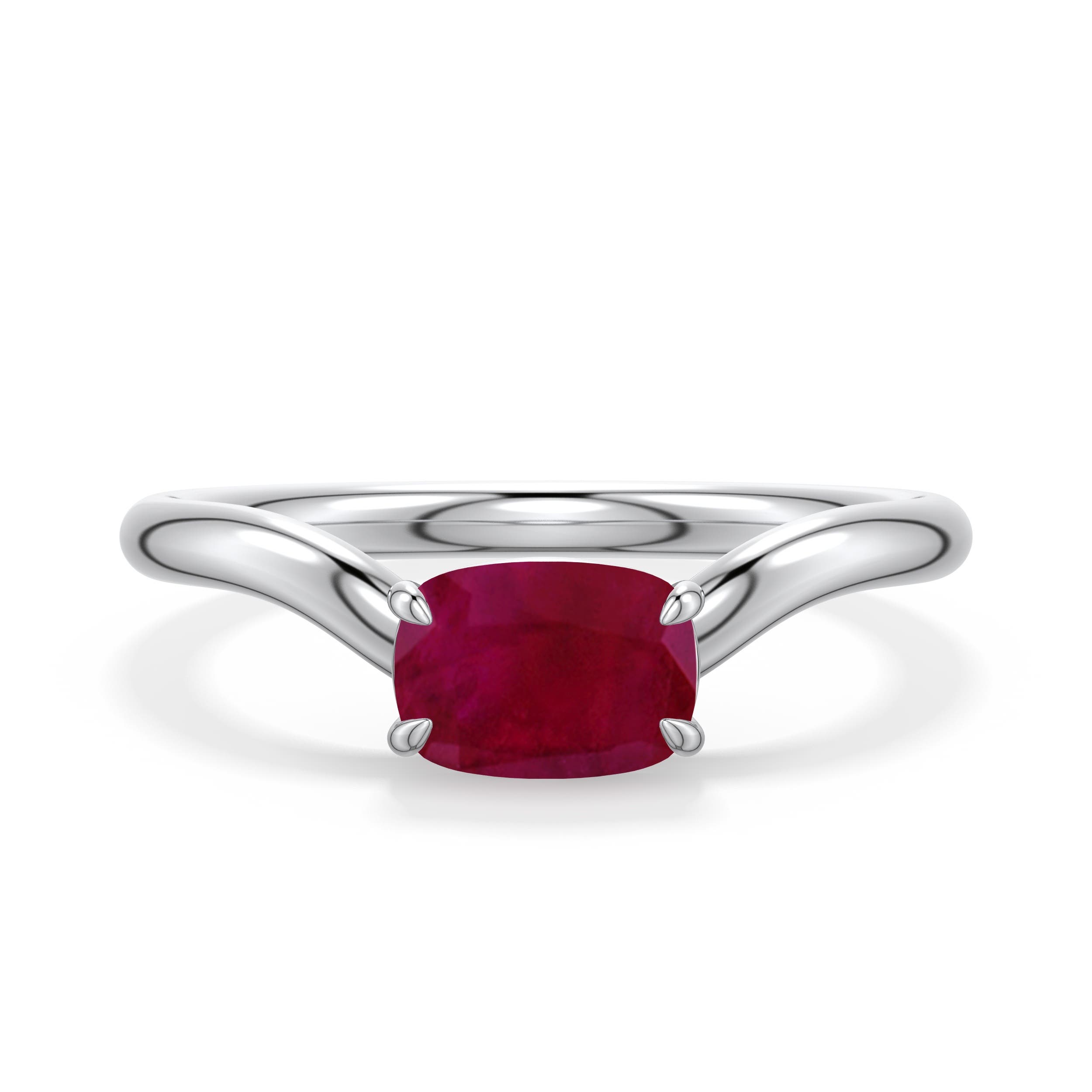 Angara 1.0 Ctw East-west Cushion Rectangular Ruby Curved Engagement Ring