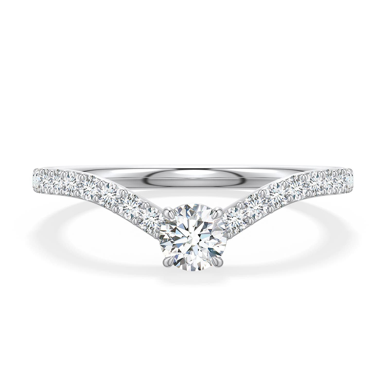 4.1mm GVS2 Round Diamond Curved Engagement Ring with Accents in White Gold - main