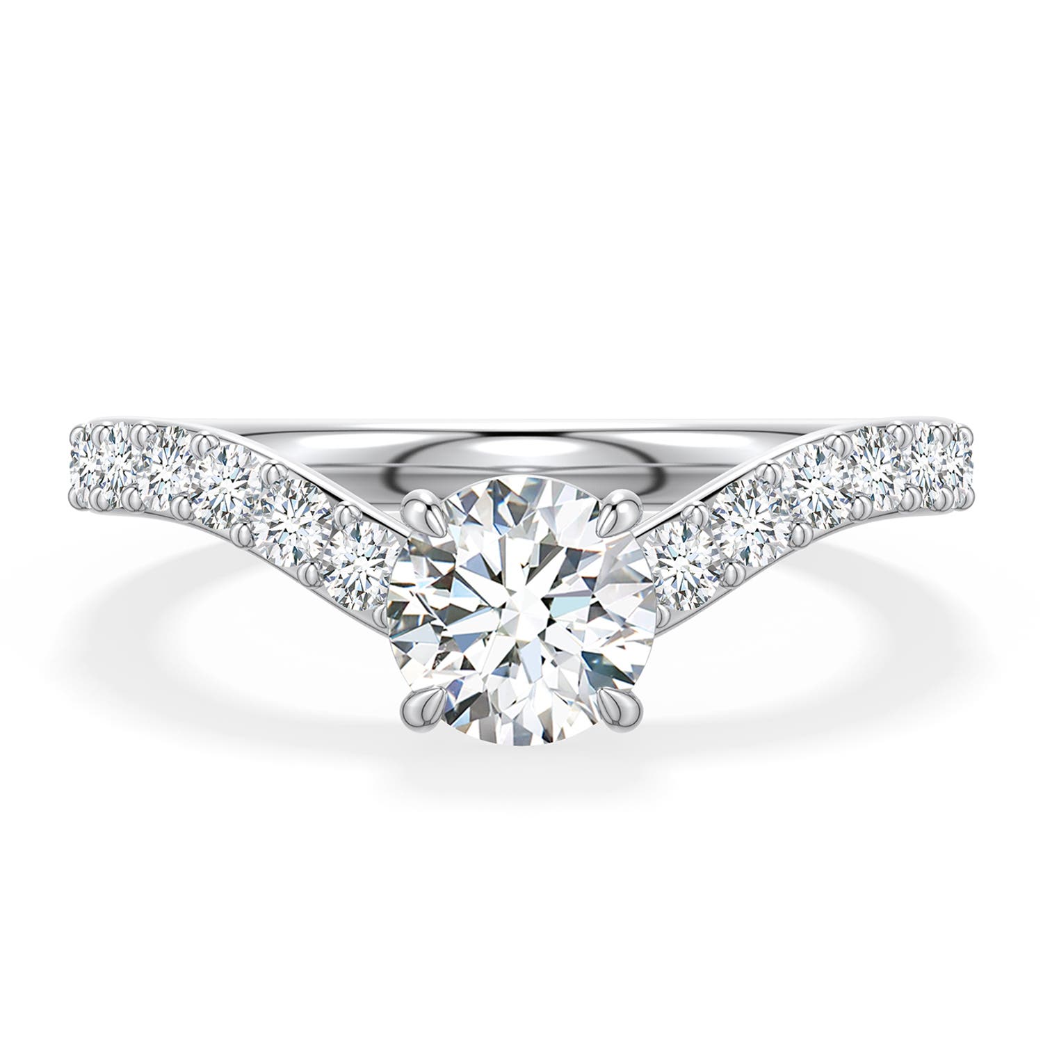 5.9mm GVS2 Round Diamond Curved Engagement Ring with Accents in White Gold - main