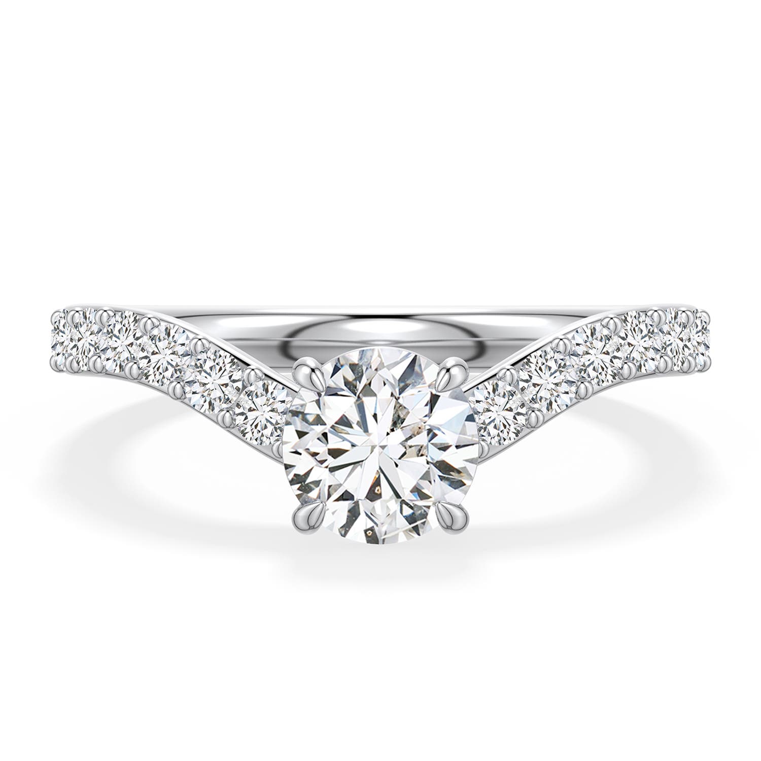 5.9mm HSI2 Round Diamond Curved Engagement Ring with Accents in White Gold - main