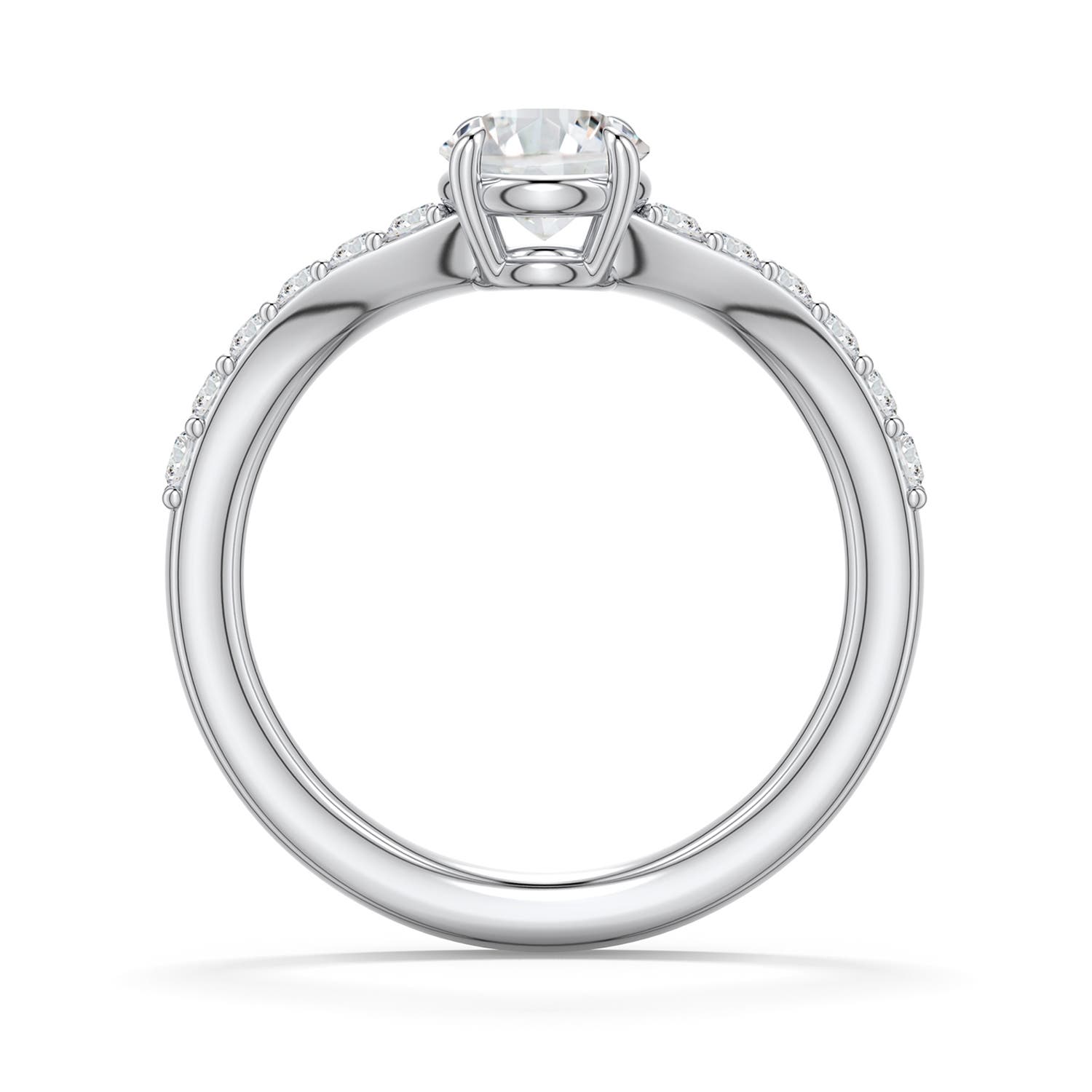 5.9mm HSI2 Round Diamond Curved Engagement Ring with Accents in White Gold - side 1