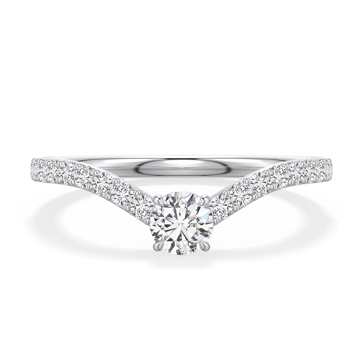 4.1mm HSI2 Round Diamond Curved Engagement Ring with Accents in 18K White Gold - main