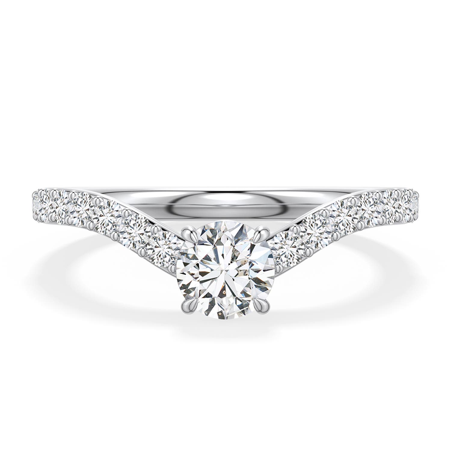 5.1mm HSI2 Round Diamond Curved Engagement Ring with Accents in 18K White Gold - main