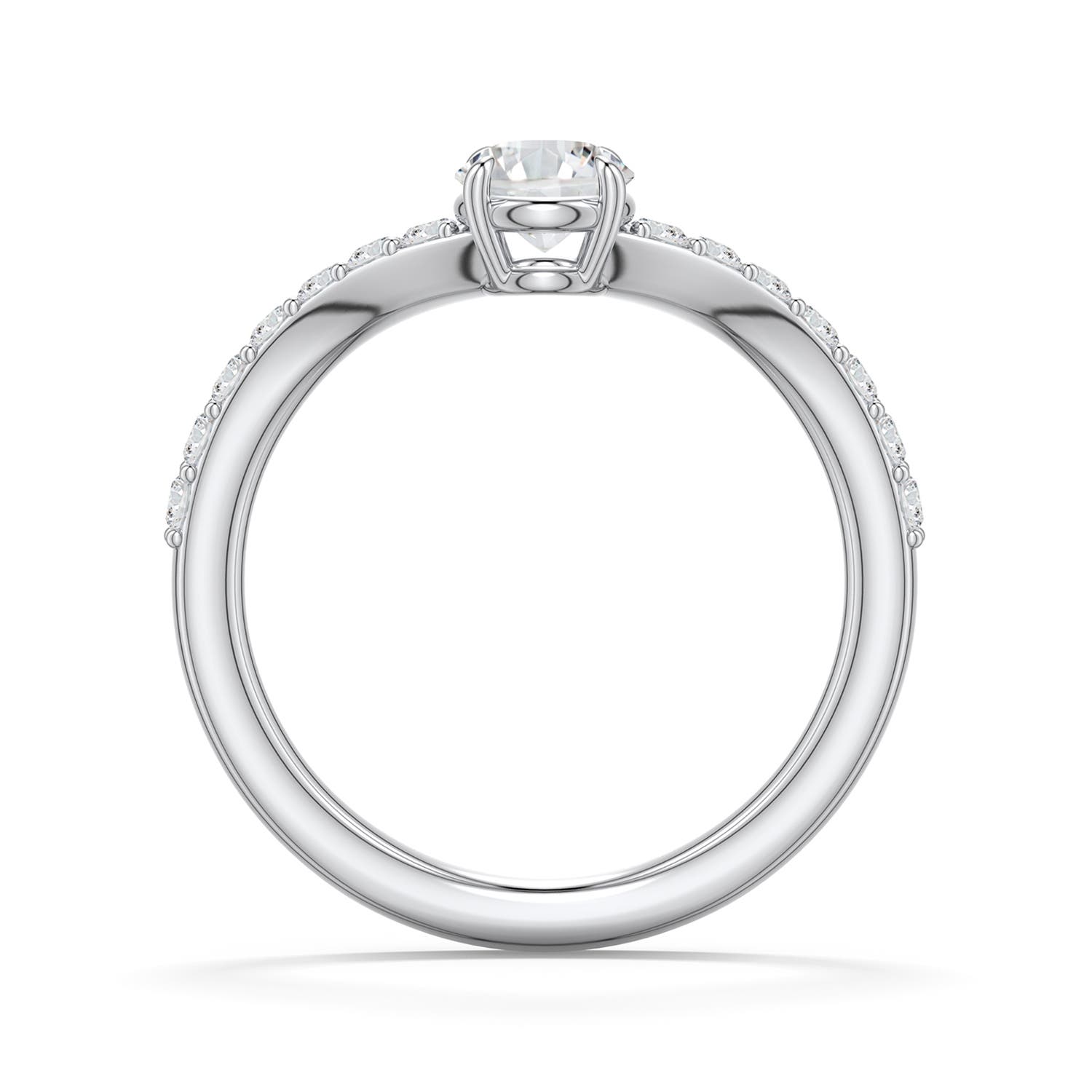 5.1mm HSI2 Round Diamond Curved Engagement Ring with Accents in 18K White Gold - side 1