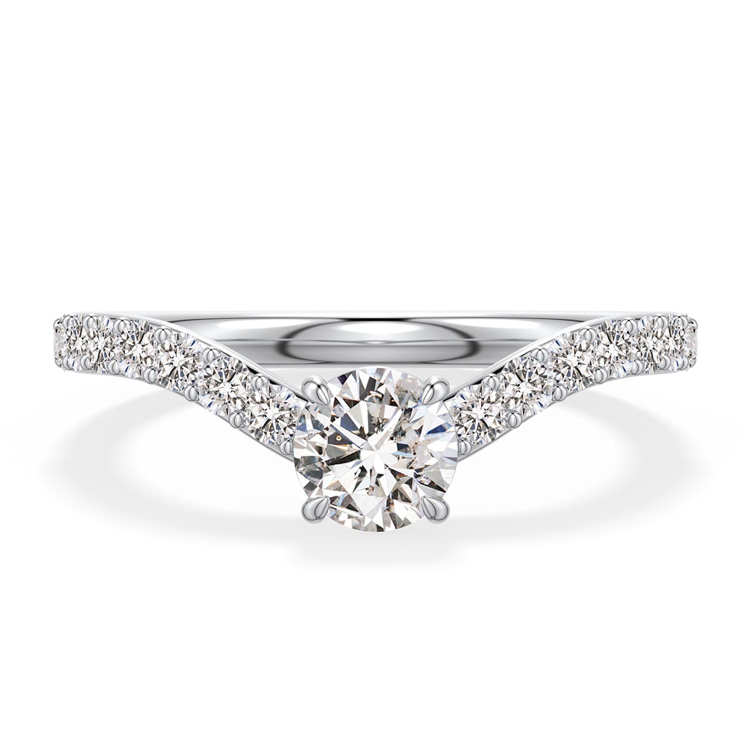 5.1mm IJI1I2 Round Diamond Curved Engagement Ring with Accents in 18K White Gold - main