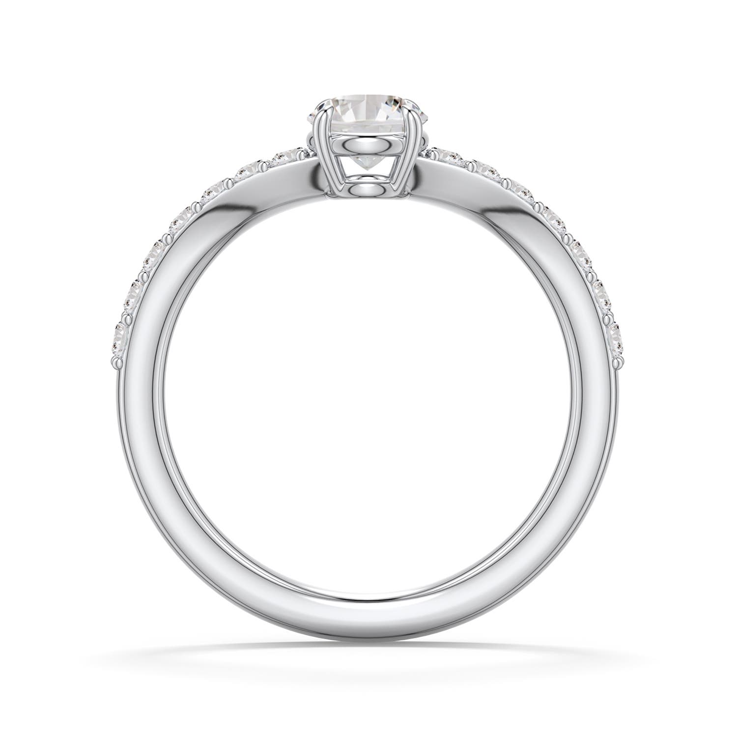 5.1mm IJI1I2 Round Diamond Curved Engagement Ring with Accents in 18K White Gold - side 1
