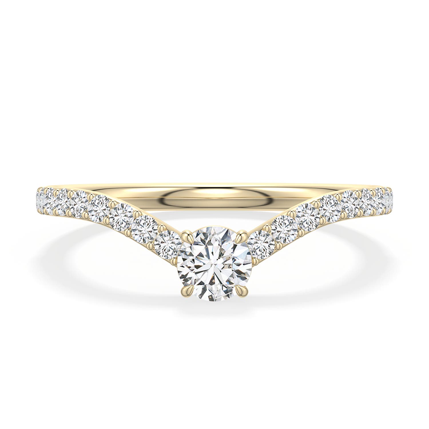 4.1mm HSI2 Round Diamond Curved Engagement Ring with Accents in Yellow Gold - main