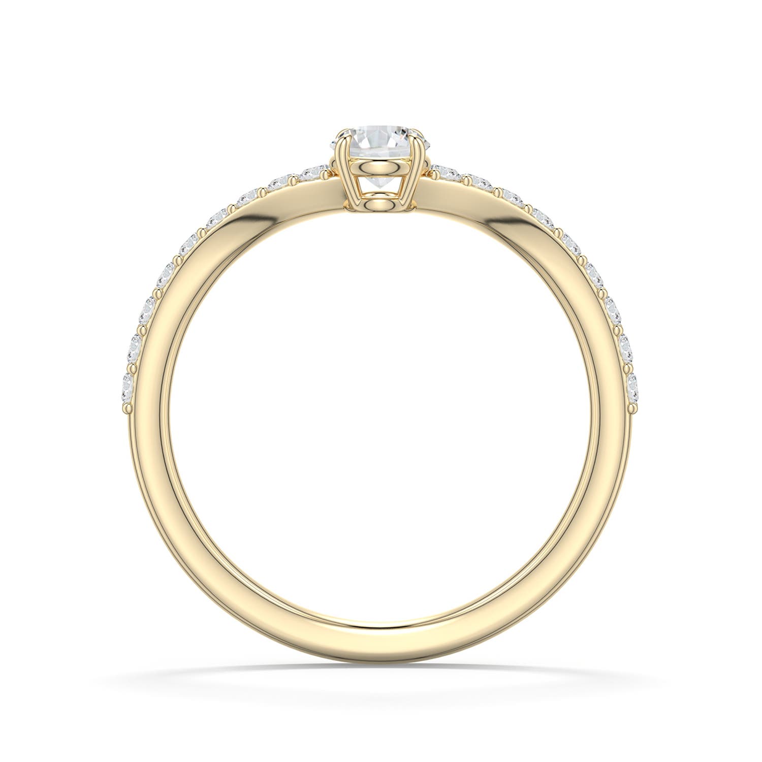 4.1mm HSI2 Round Diamond Curved Engagement Ring with Accents in Yellow Gold - side 1 - side 2