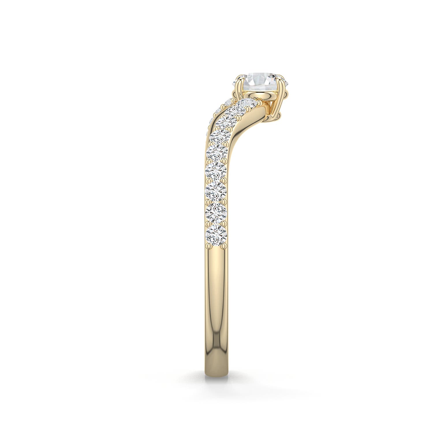 4.1mm HSI2 Round Diamond Curved Engagement Ring with Accents in Yellow Gold - side 2 - side 3