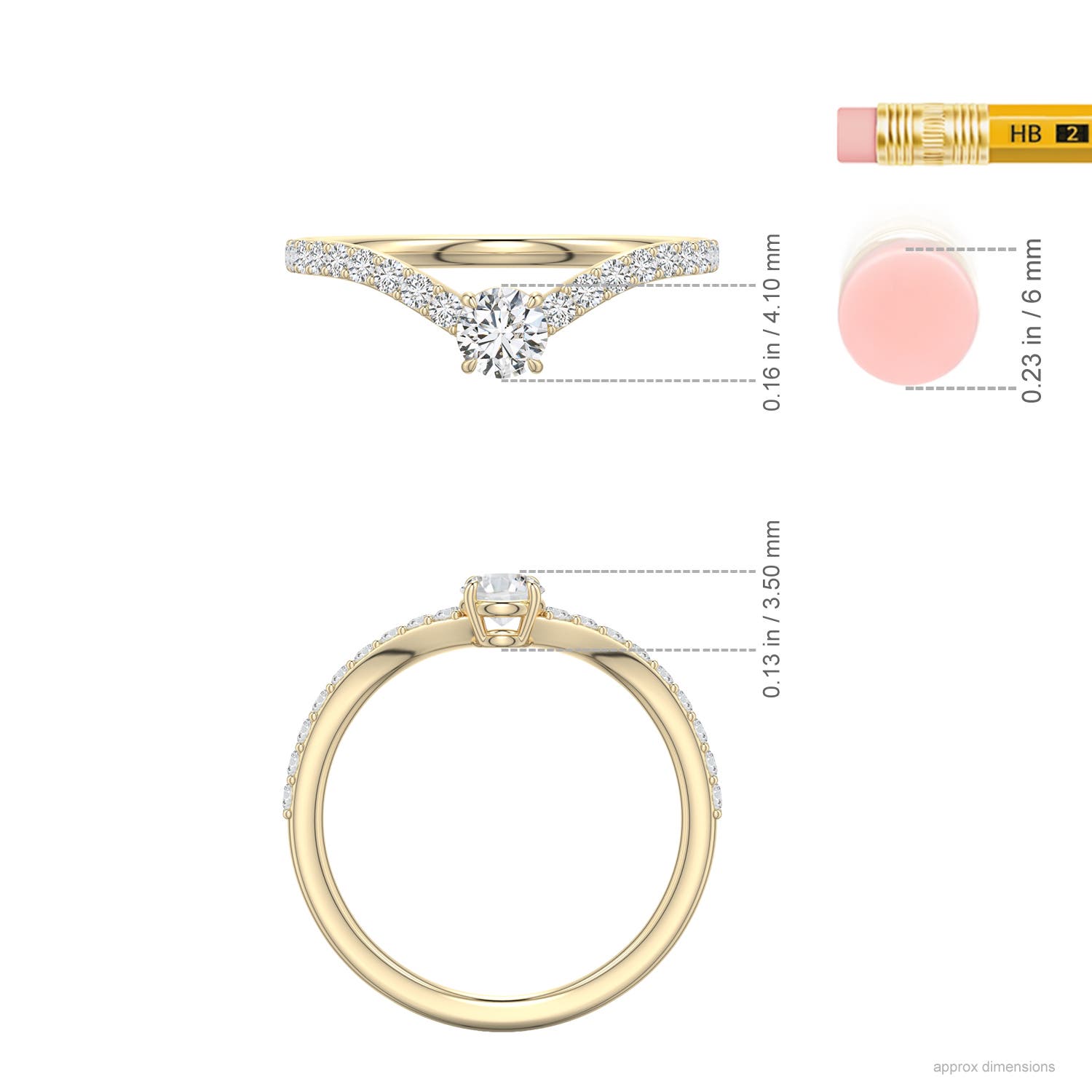 4.1mm HSI2 Round Diamond Curved Engagement Ring with Accents in Yellow Gold - ruler - ruler