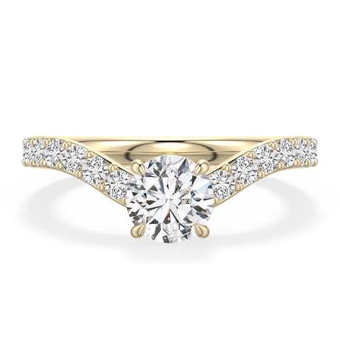 5.9mm HSI2 Round Diamond Curved Engagement Ring with Accents in Yellow Gold - main