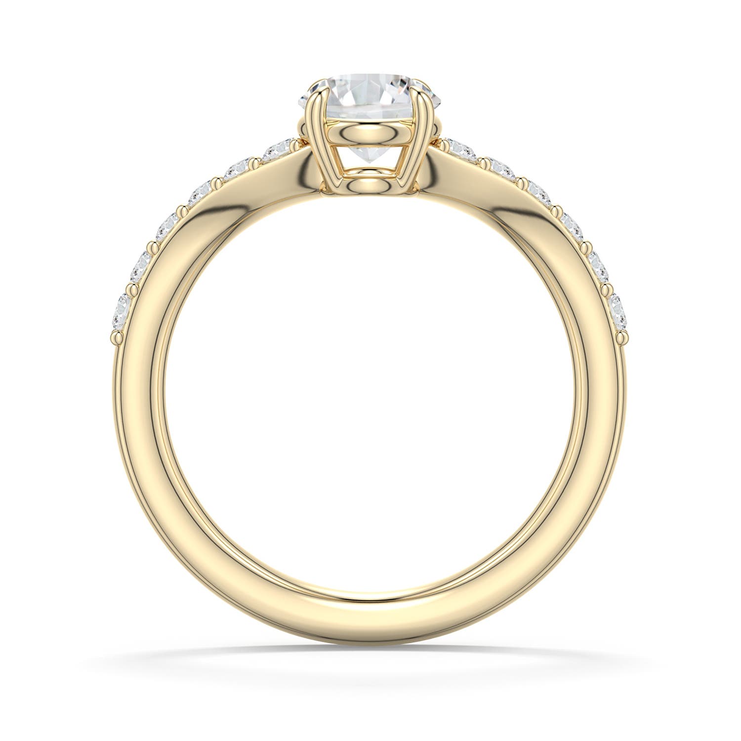 5.9mm HSI2 Round Diamond Curved Engagement Ring with Accents in Yellow Gold - side 1
