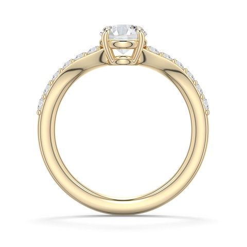 5.9mm HSI2 Round Diamond Curved Engagement Ring with Accents in Yellow Gold - side 1