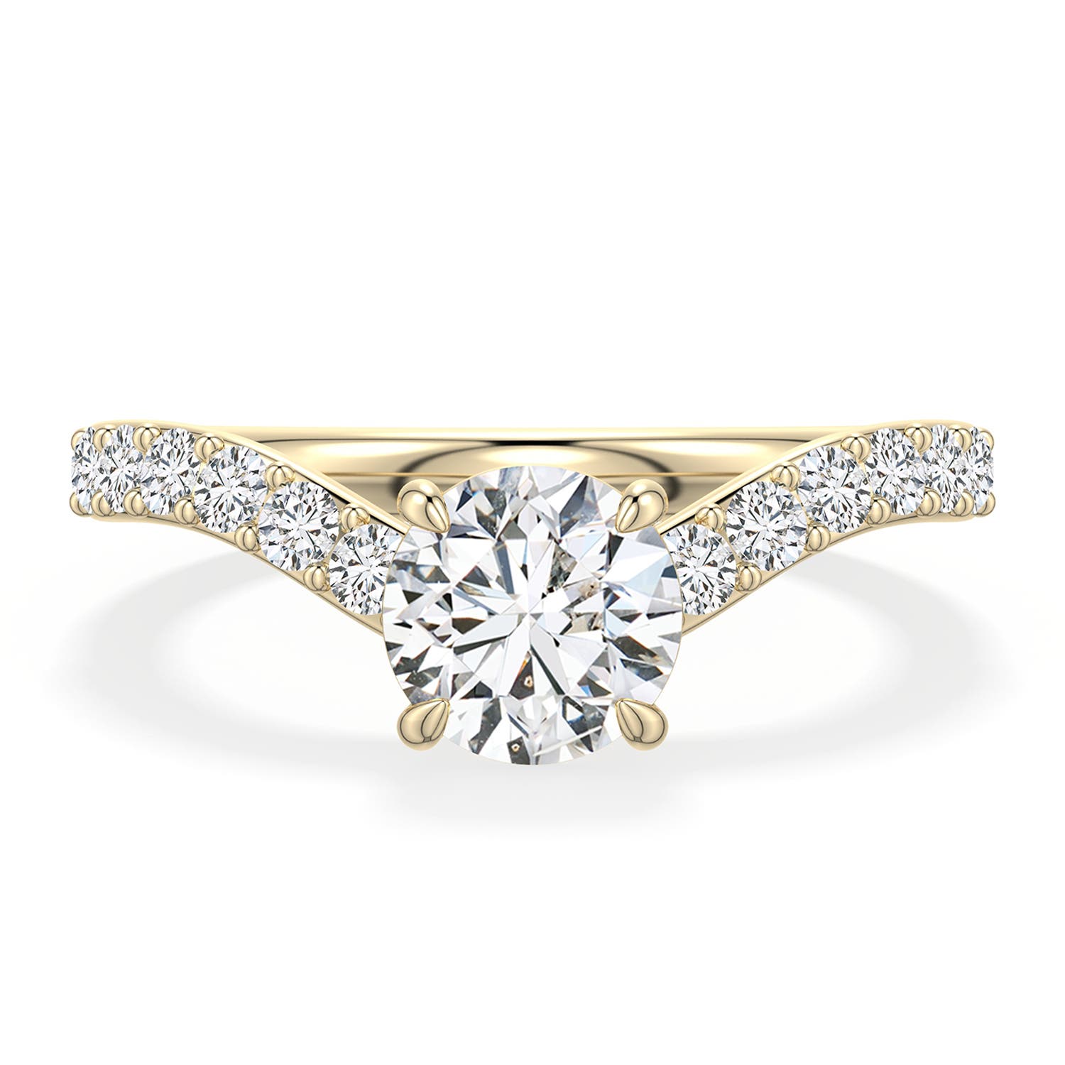 6.4mm HSI2 Round Diamond Curved Engagement Ring with Accents in Yellow Gold - main