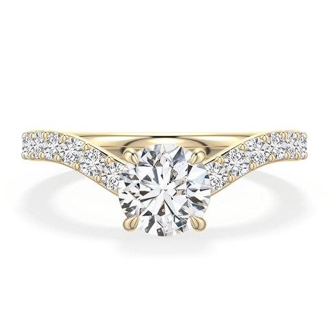 6.4mm HSI2 Round Diamond Curved Engagement Ring with Accents in Yellow Gold - main