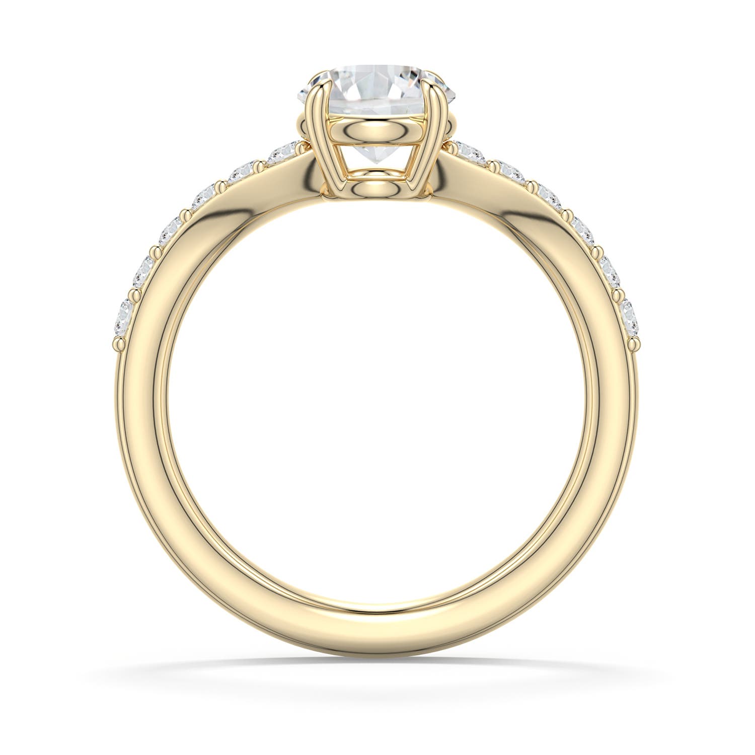 6.4mm HSI2 Round Diamond Curved Engagement Ring with Accents in Yellow Gold - side 1