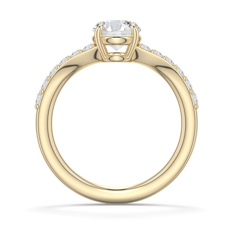 6.4mm HSI2 Round Diamond Curved Engagement Ring with Accents in Yellow Gold - side 1