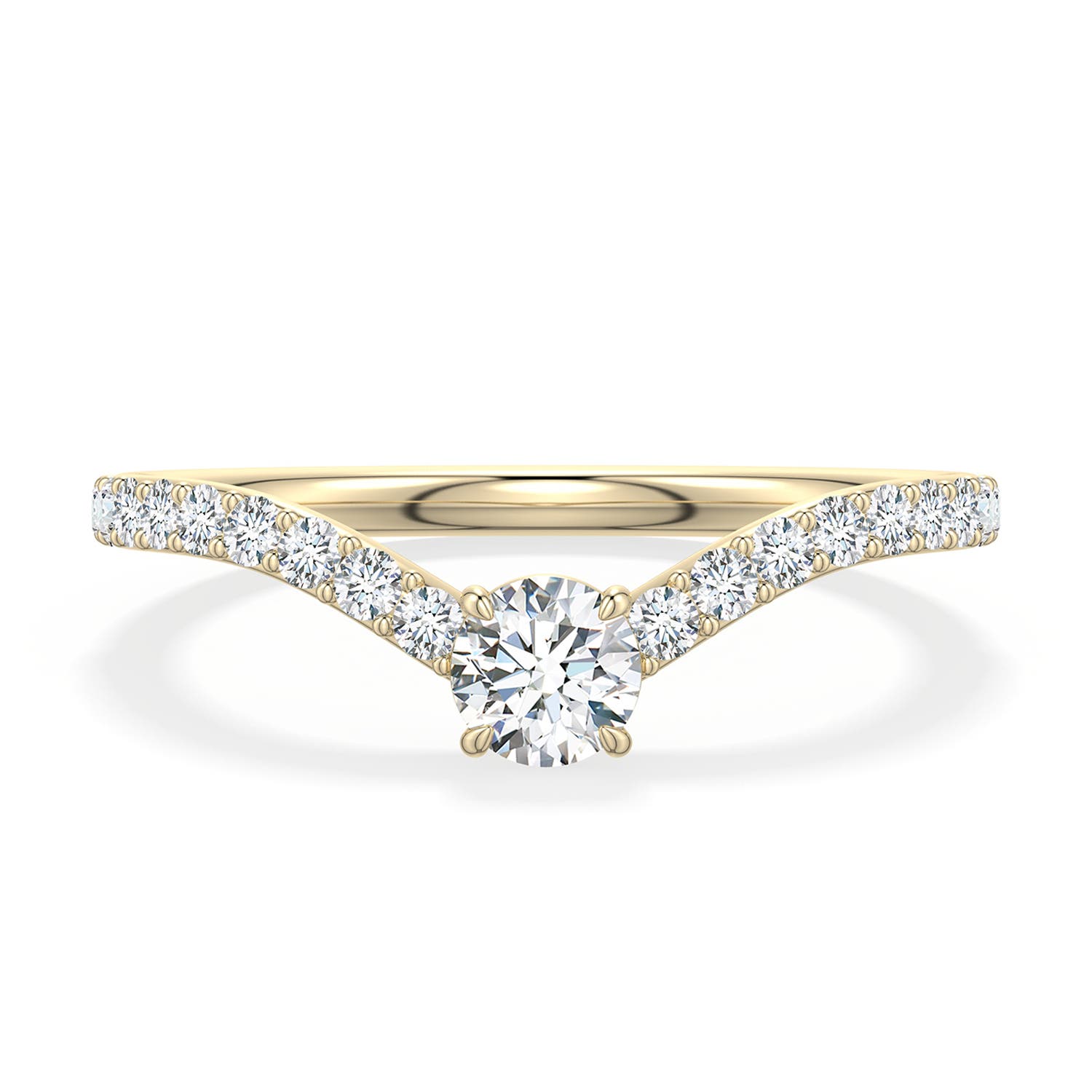 4.1mm GVS2 Round Diamond Curved Engagement Ring with Accents in 18K Yellow Gold - main