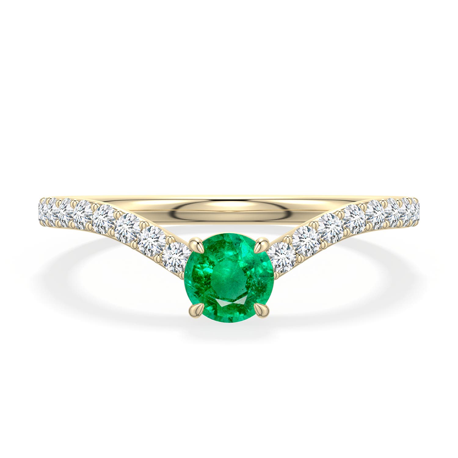 4.5mm AAA Round Emerald Curved Engagement Ring with Accents in Yellow Gold - main