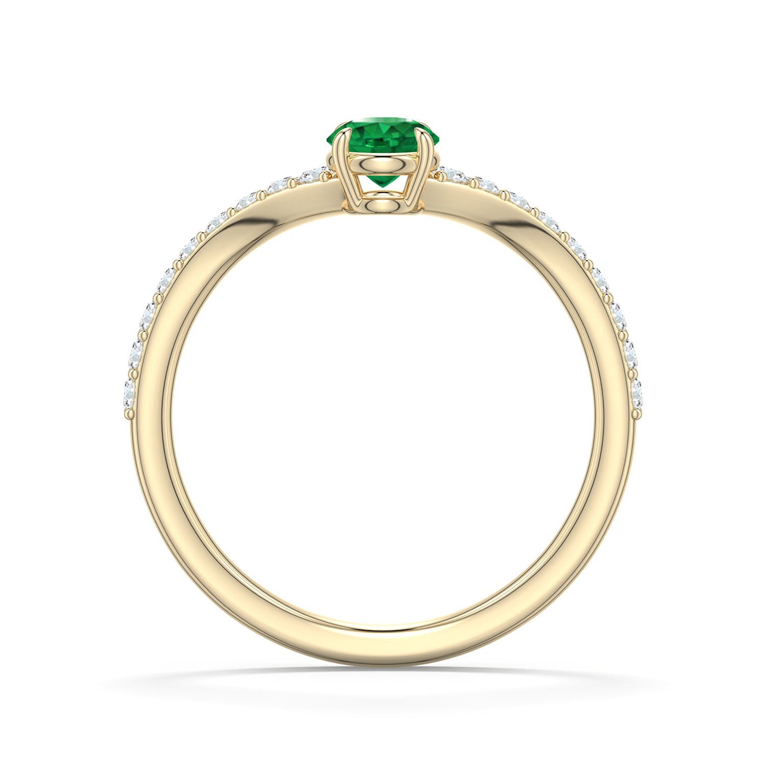 4.5mm AAA Round Emerald Curved Engagement Ring with Accents in Yellow Gold - side 1