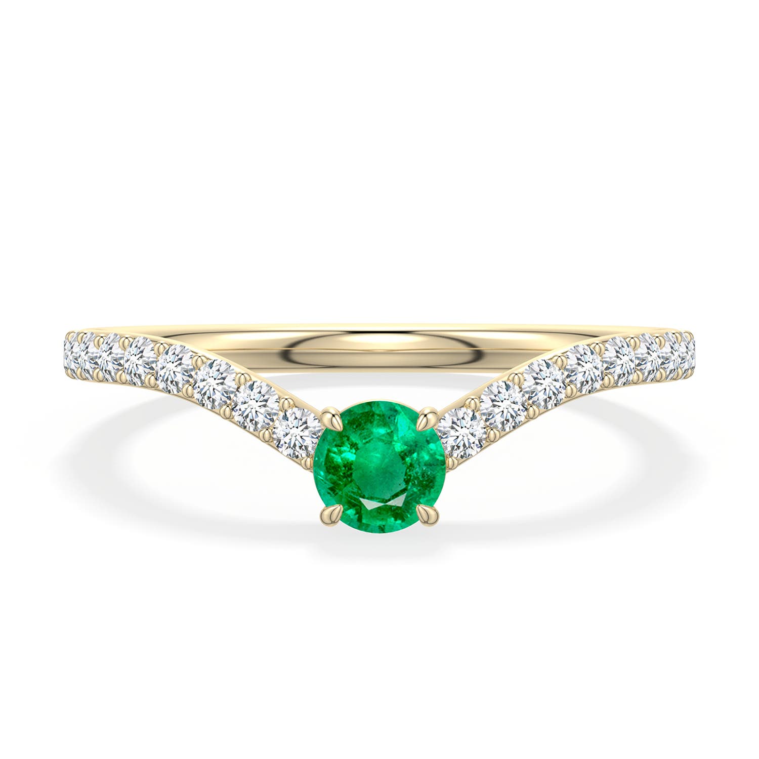 4mm AAA Round Emerald Curved Engagement Ring with Accents in Yellow Gold - main