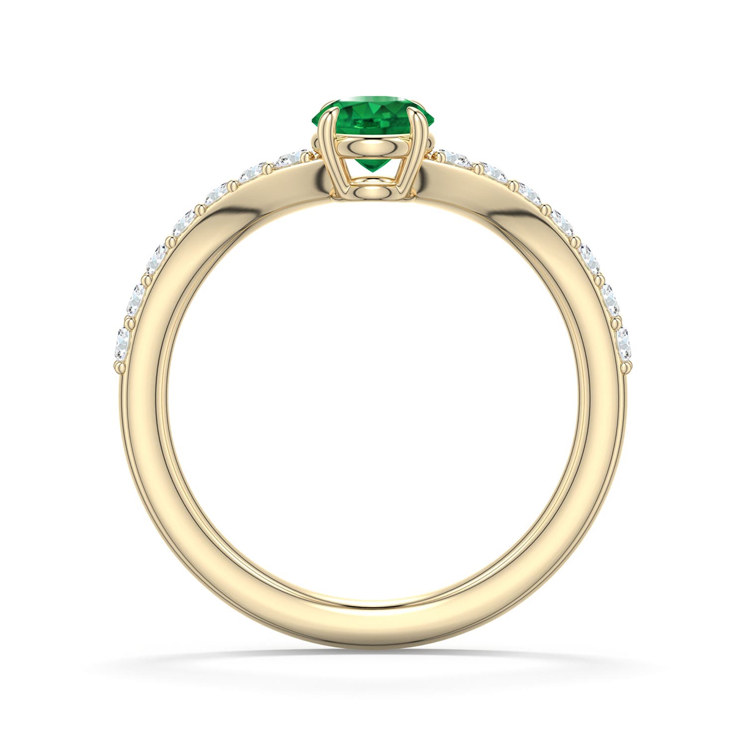 5mm AAA Round Emerald Curved Engagement Ring with Accents in Yellow Gold - side 1