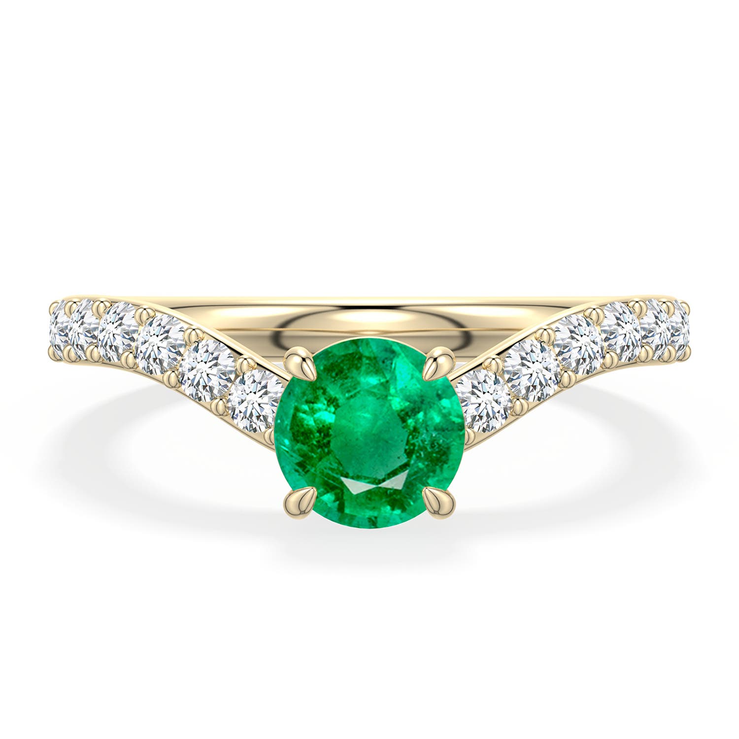 6mm AAA Round Emerald Curved Engagement Ring with Accents in Yellow Gold - main