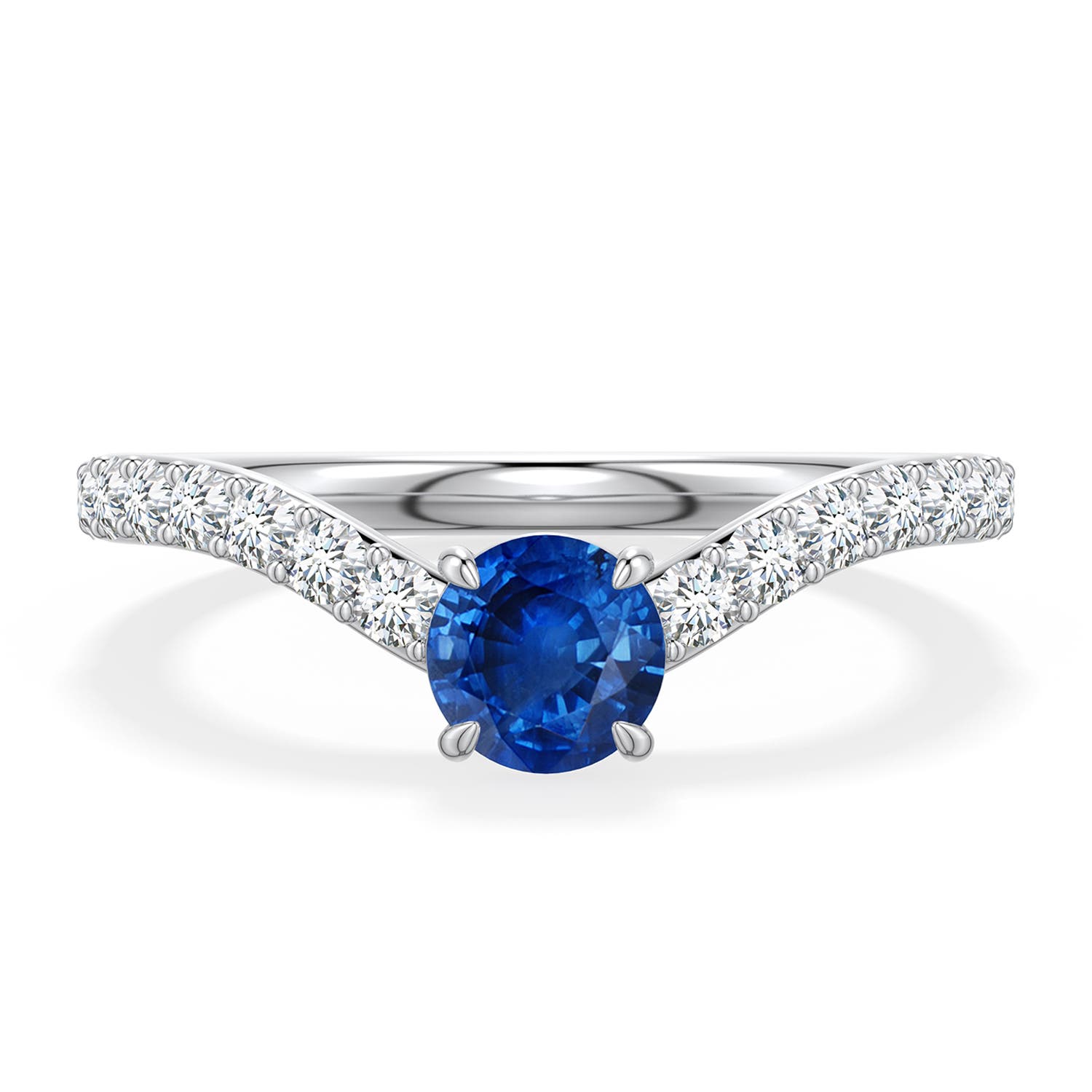 5mm AAA Round Blue Sapphire Curved Engagement Ring with Accents in White Gold - main
