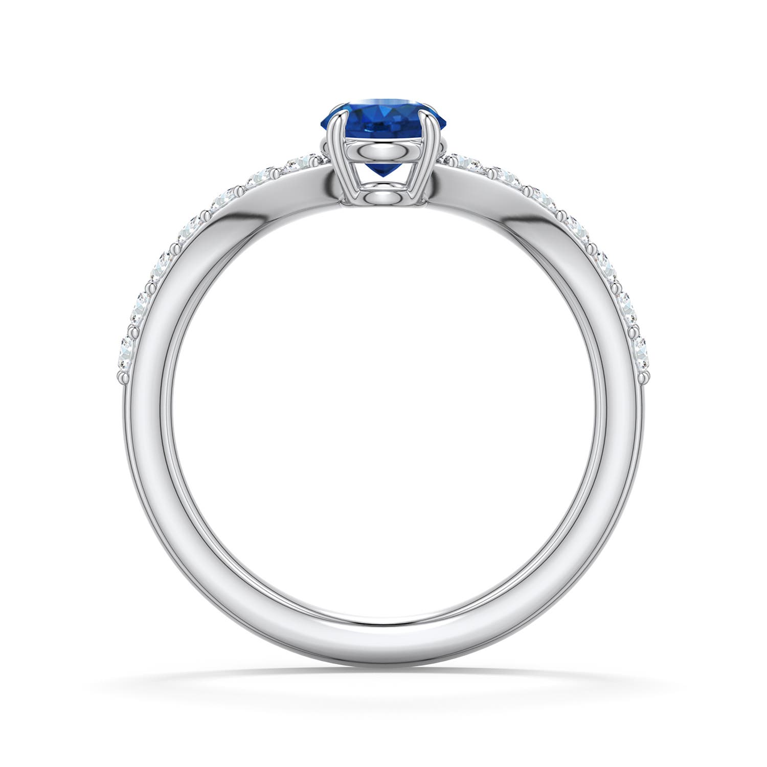 5mm AAA Round Blue Sapphire Curved Engagement Ring with Accents in White Gold - side 1