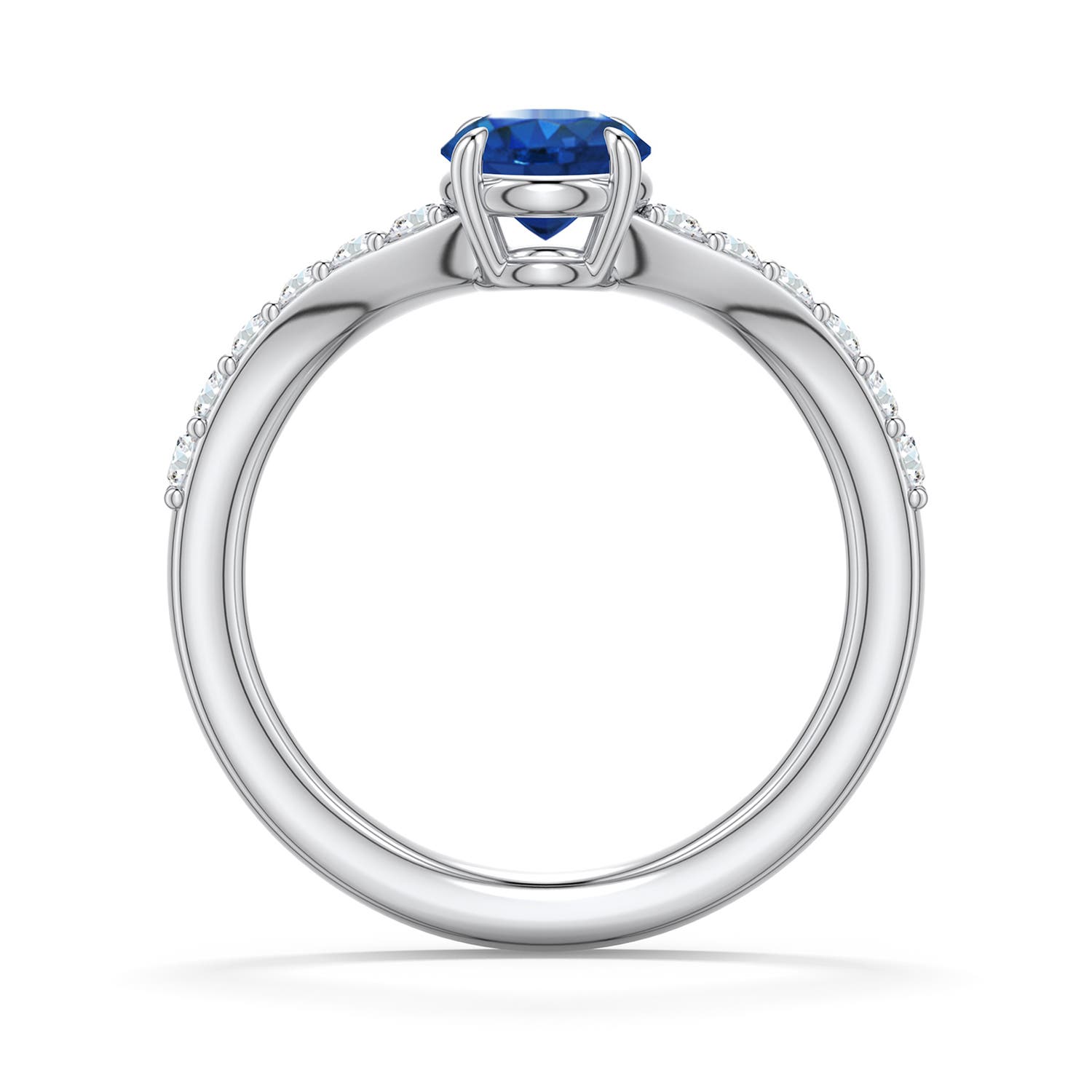 6mm AAA Round Blue Sapphire Curved Engagement Ring with Accents in White Gold - side 1