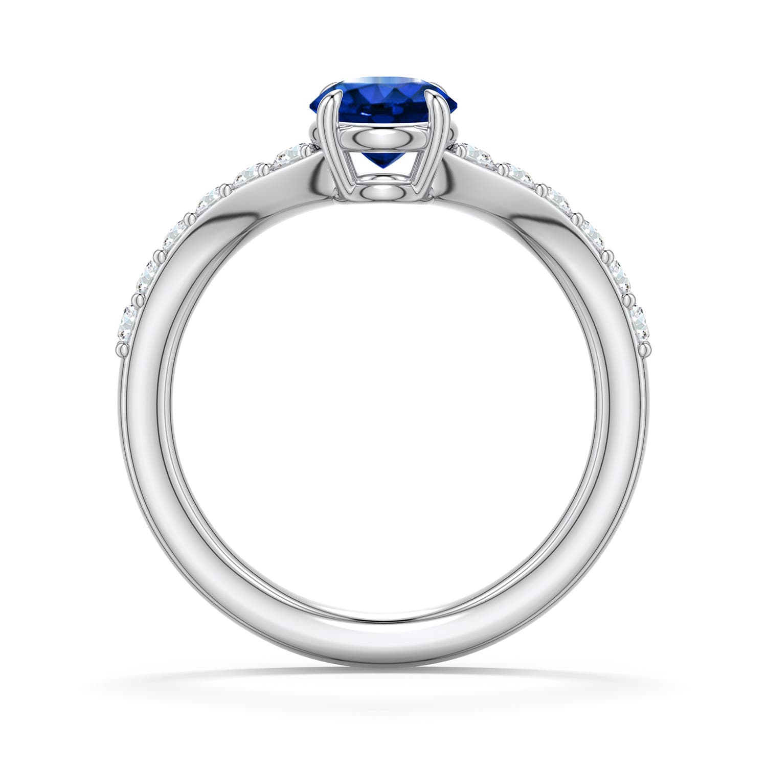 6mm AAAA Round Blue Sapphire Curved Engagement Ring with Accents in White Gold - side 1